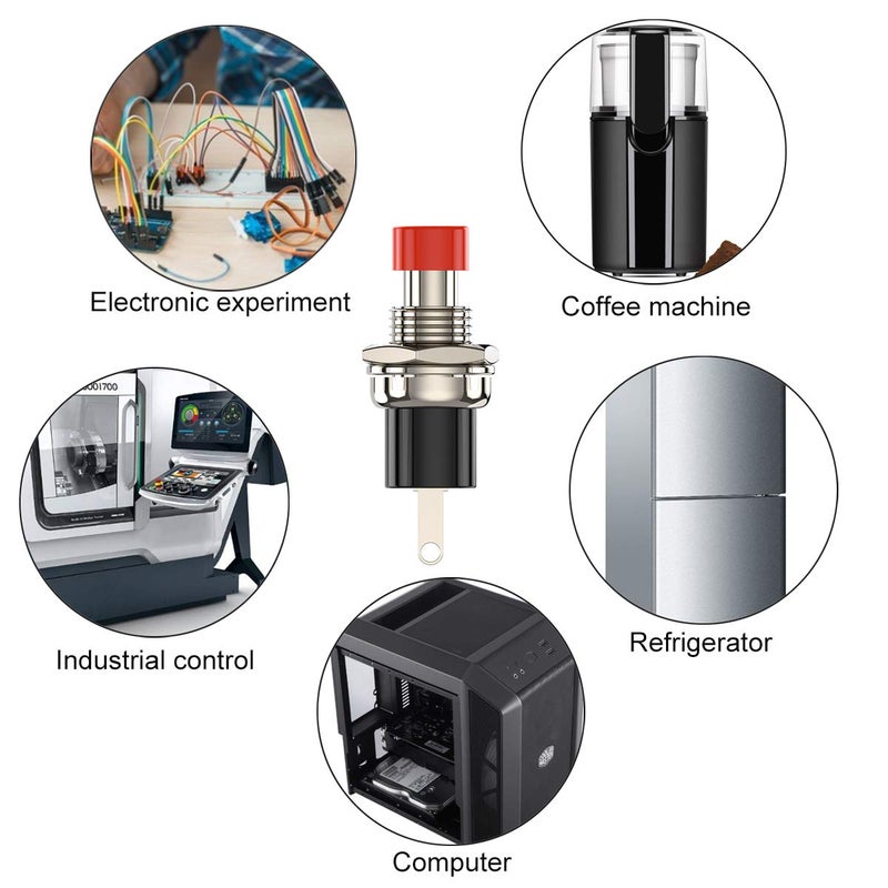 DIYhz Momentary Push Button Switch, 1A 250VAC SPST Mini Pushbutton Switches Normally Open(NO) Red Cap - 20pcs - Image 5